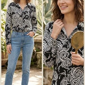 Black and White Floral Women's Top